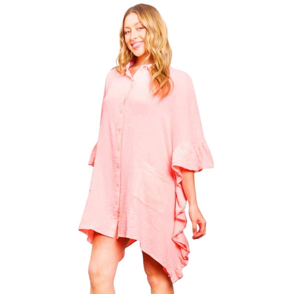 NEW Bluevelvet Salmon Hot Pink “Beach Please” Blue Clam Shell Coverup Dress - Picture 4 of 5